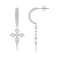 thumbnail image 1 of Rosec Jewels Lab Created Diamond Cross Earrings for Women - Vintage Style Diamond Drop Earrings - EF-VS Grade, 925 Sterling Silver, 1 of 6