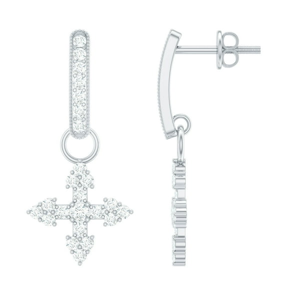 Rosec Jewels Lab Created Diamond Cross Earrings with Screw Back - Cross Drop Earrings - EF-VS Grade, 14K White Gold