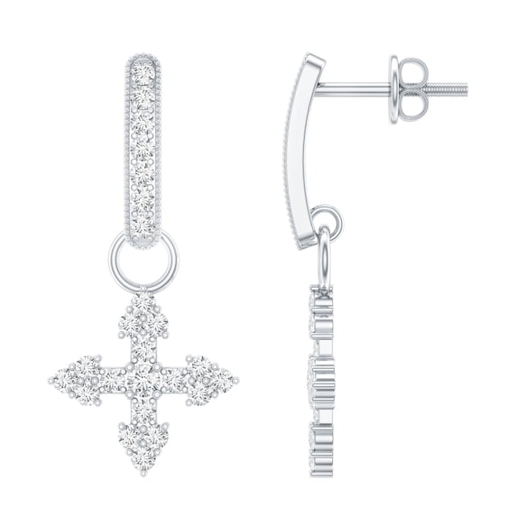 Rosec Jewels Lab Created Diamond Cross Earrings with Screw Back - Cross Drop Earrings - EF-VS Grade, 925 Sterling Silver