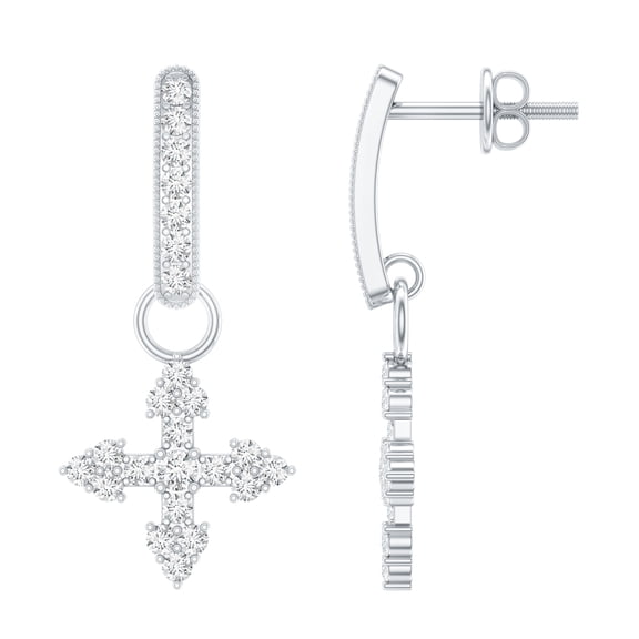 Rosec Jewels Lab Created Diamond Cross Earrings with Screw Back - Cross Drop Earrings - EF-VS Grade, 925 Sterling Silver