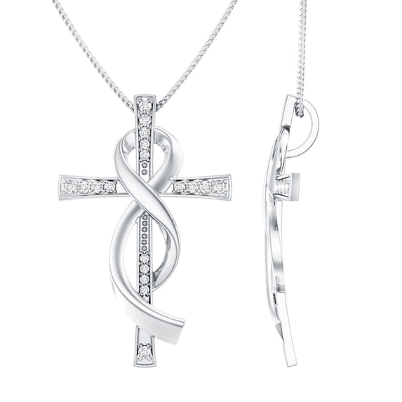 Rosec Jewels Lab Created Diamond Cross Pendant for women (Ef-Vs Quality) - Infinity Cross Necklace - Christmas Jewelry Gift, 14K White Gold