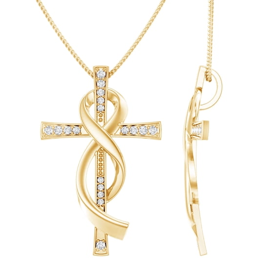 Rosec Jewels Lab Created Diamond Cross Pendant for women (Ef-Vs Quality) - Infinity Cross Necklace - Christmas Jewelry Gift, 18K Yellow Gold