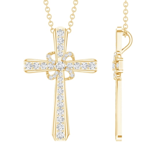 Rosec Jewels Lab Created Diamond Cross Necklace with Flower (Ef-Vs Quality), Chain included - Ready to Gift for Christmas, 14K Yellow Gold