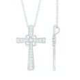 thumbnail image 1 of Rosec Jewels Lab Created Diamond Cross Necklace with Flower (Ef-Vs Quality), Chain included - Ready to Gift for Christmas, 925 Sterling Silver, 1 of 8