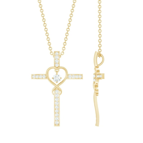 Rosec Jewels Lab Grown Diamond Cross Pendant with Heart Infinity (Ef-Vs Quality) - Womens Ready to Gift for Christmas, 14K Yellow Gold