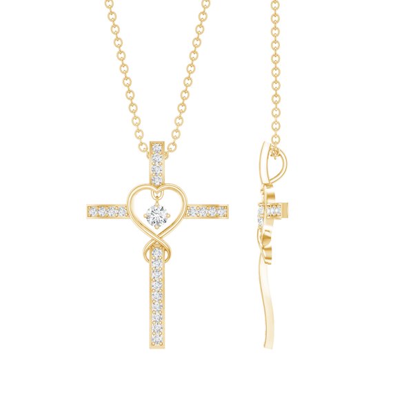 Rosec Jewels Lab Grown Diamond Cross Pendant with Heart Infinity (Ef-Vs Quality) - Womens Ready to Gift for Christmas, 14K Yellow Gold