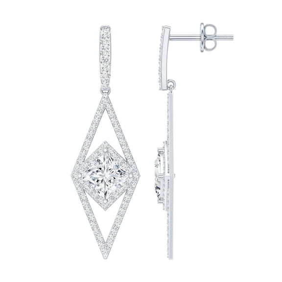 Rosec Jewels Lab Created Diamond Dangle Earrings (EF-VS Quality) - Cocktail Earrings with Screw Back, 925 Sterling Silver