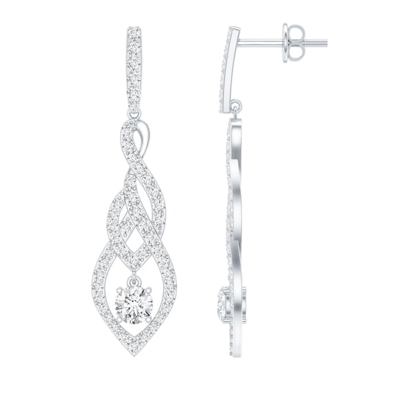 Rosec Jewels Lab Created Diamond Dangle Earrings with Screw Back - Cocktail Earrings - EF-VS Quality, 925 Sterling Silver