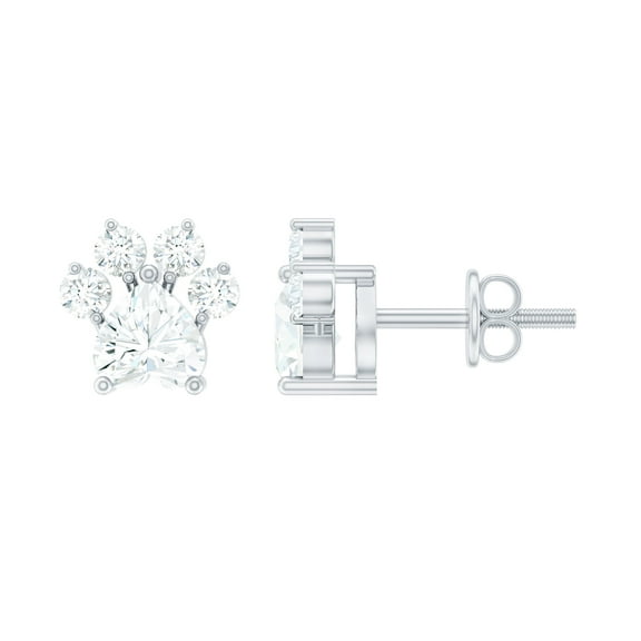 Rosec Jewels Lab Created Diamond Dog Paw Stud Earrings - EF-VS Quality - Ready to Gift with Jewelry Box, 14K White Gold