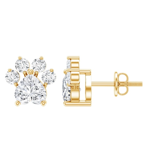 Rosec Jewels Lab Created Diamond Dog Paw Stud Earrings - EF-VS Quality - Ready to Gift with Jewelry Box, 14K Yellow Gold