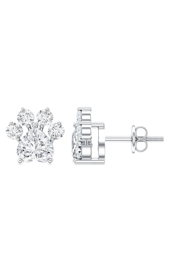 Lab Created Diamond Dog Paw Stud Earrings - EF-VS Quality - Ready to Gift with Jewelry Box, 925 Sterling Silver