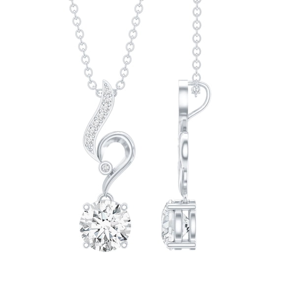 Rosec Jewels Lab Created Diamond Drop Pendant for Women - 0.9 Carat - Minimalist Necklace (EF-VS Grade), 10K White Gold