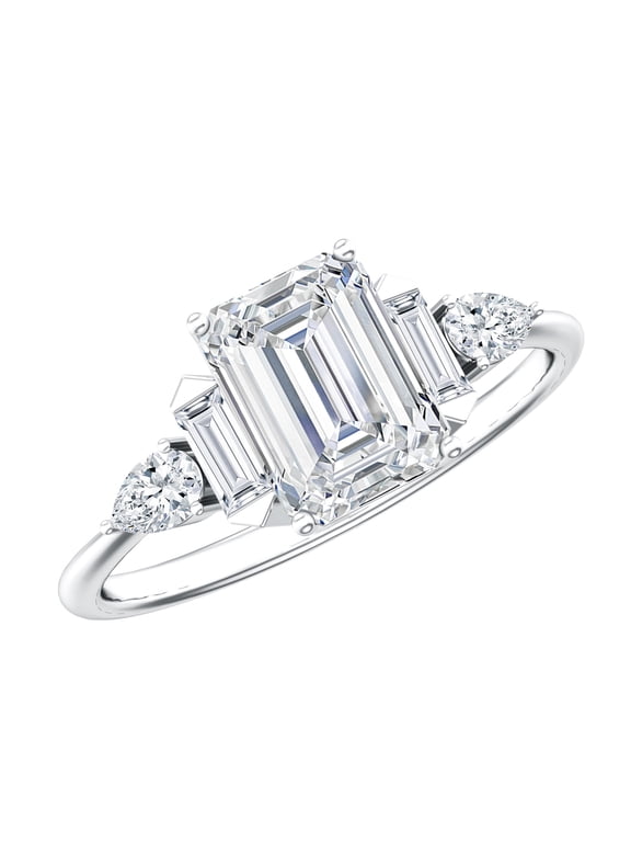 Lab Created Diamond Emerald Cut Engagement Ring (1.87 Carat, EF-VS Quality) - Statement Diamond Ring for Women, 14K White Gold, US 7.00