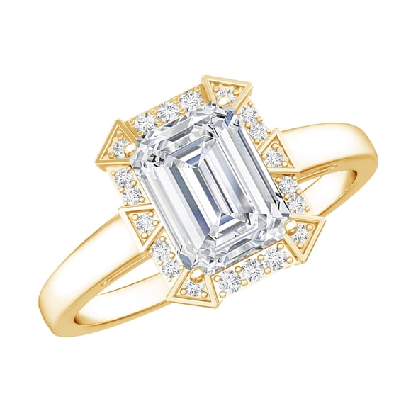 Rosec Jewels Lab Created Diamond Emerald Cut Engagement Ring with Halo - 2 Ct - Vintage Style Ring - 6X8 mm - EF-VS Quality, 10K Yellow Gold, US 12.50