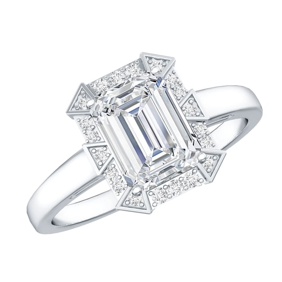 Rosec Jewels Lab Created Diamond Emerald Cut Engagement Ring with Halo - 2 Ct - Vintage Style Ring - 6X8 mm - EF-VS Quality, 925 Sterling Silver, US 4.00