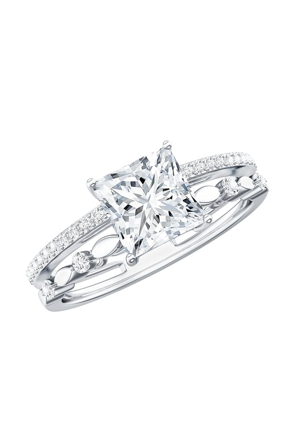 Lab Created Diamond Engagement Ring 1 Ct - Princess Cut Ring - EF-VS Quality, 18K White Gold, US 4.00