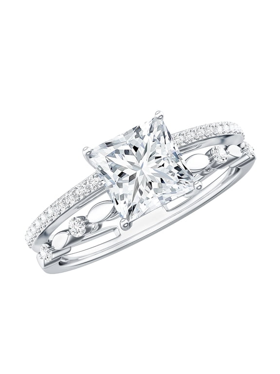 Lab Created Diamond Engagement Ring 1 Ct - Princess Cut Ring - EF-VS Quality, 925 Sterling Silver, US 7.00