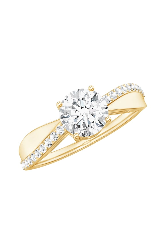 Lab Created Diamond Engagement Ring 1 Ct - Ef-Vs Quality - 6 mm Round Diamond Ring for Women, 10K Yellow Gold, US 7.50