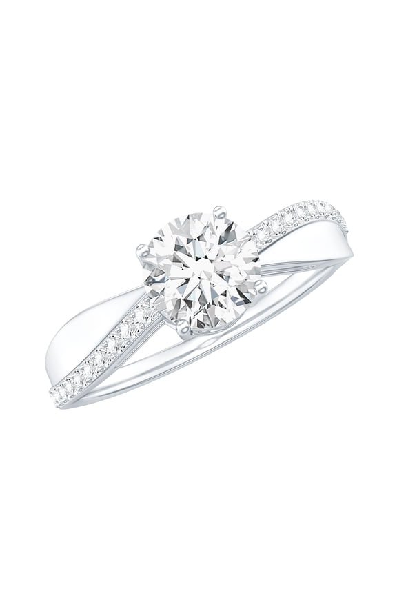 Lab Created Diamond Engagement Ring 1 Ct - Ef-Vs Quality - 6 mm Round Diamond Ring for Women, 925 Sterling Silver, US 4.00