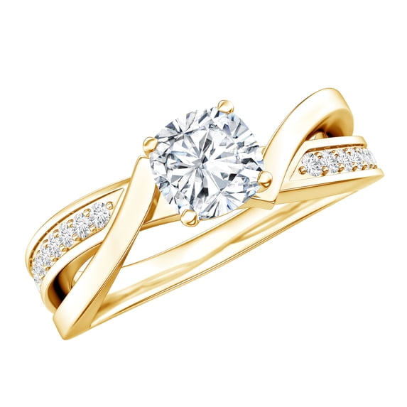 Rosec Jewels Lab Created Diamond Engagement Ring 1 ct - Cushion Cut - EF-VS Quality, 18K Yellow Gold, US 11.50