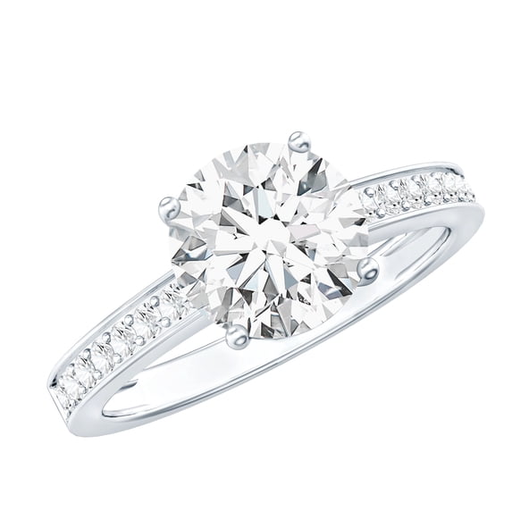 Rosec Jewels - Lab Created Diamond Engagement Ring - 2 Carat Diamond Circle Ring - 8 mm - Ef-Vs Quality, 14K White Gold, US 7.50