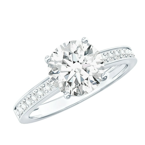 Rosec Jewels - Lab Created Diamond Engagement Ring - 2 Carat Diamond Circle Ring - 8 mm - Ef-Vs Quality, 925 Sterling Silver, US 5.00