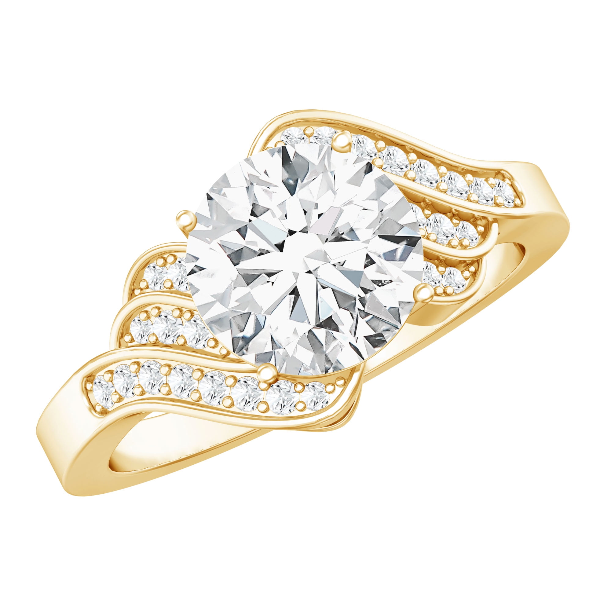 Rosec Jewels Lab Created Diamond Engagement Ring 2 Carat (EF-VS Certified) - Designer Ring for Women, 10K Yellow Gold, US 12.00