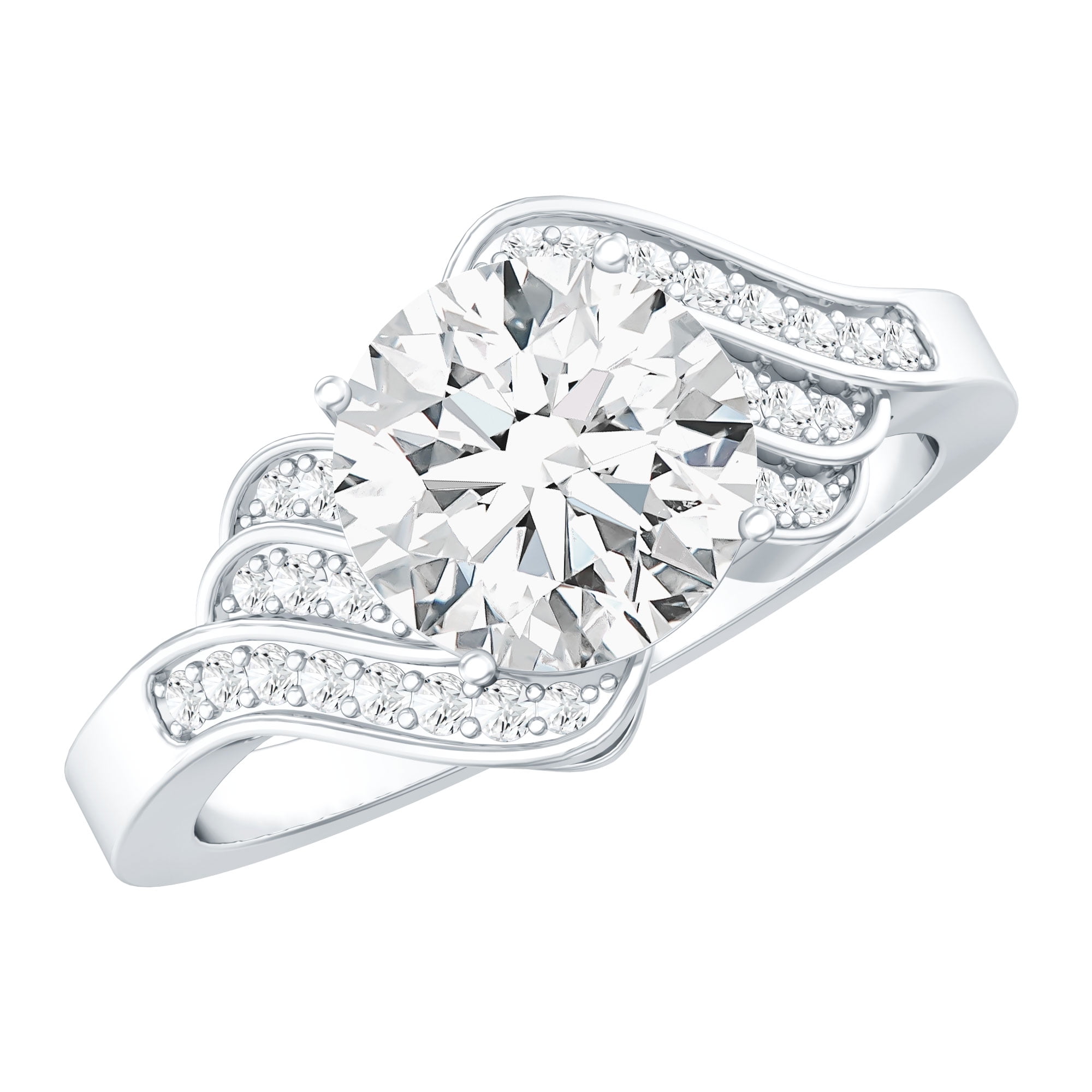 Rosec Jewels Lab Created Diamond Engagement Ring 2 Carat (EF-VS Certified) - Designer Ring for Women, 14K White Gold, US 6.00