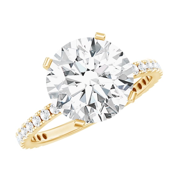 Rosec Jewels Lab Created Diamond Engagement Ring 4ct - 10 mm - Round Diamond Solitaire Ring - EF-VS Quality Certified, 14K Yellow Gold, US 12.00