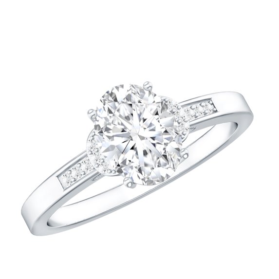 Rosec Jewels Lab Created Diamond Engagement Ring - 6X8 mm Oval, EF-VS Grade Certified, 925 Sterling Silver, US 4.00