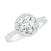 Rosec Jewels - Lab Created Diamond Engagement Ring - Designer Floral Halo Ring - EF-VS Quality, 925 Sterling Silver, US 4.00