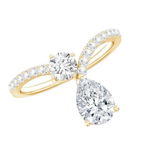 Rosec Jewels Lab Created Diamond Engagement Ring - Designer V Shape Ring - Authentically Ef-Vs Quality Certified, 10K Yellow Gold, US 9.50