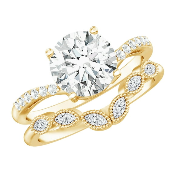 Rosec Jewels Lab Created Diamond Engagement Ring Set with Wedding Band (8 mm, 2 Ct, EF-VS Grade), 10K Yellow Gold, US 13.00