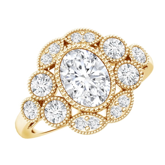 Rosec Jewels Lab Created Diamond Engagement Ring - Statement Ring - 6X8 mm - 1 Carat - EF-VS Grade, 14K Yellow Gold, US 7.00