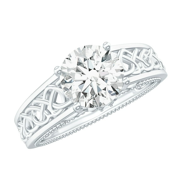 Rosec Jewels Lab Created Diamond Engagement Ring - Vintage Style Celtic Knot Ring (1 Carat, EF-VS Quality Certified), 10K White Gold, US 6.50