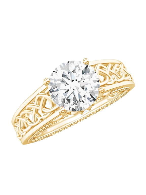 Lab Created Diamond Engagement Ring - Vintage Style Celtic Knot Ring (1 Carat, EF-VS Quality Certified), 14K Yellow Gold, US 7.00