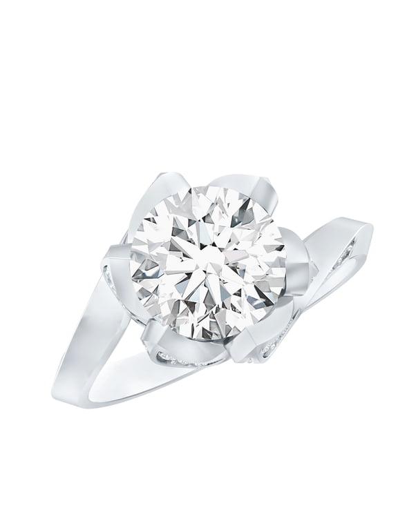 Lab Created Diamond Engagement Ring for Women - Nature Inspired Ring - 2 Carat, 14K White Gold, US 7.00