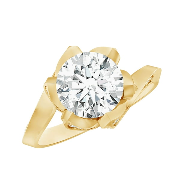 Rosec Jewels Lab Created Diamond Engagement Ring for Women - Nature Inspired Ring - 8 mm - 2 Carat, 14K Yellow Gold, US 3.00