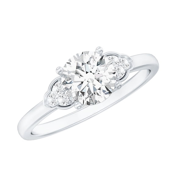 Rosec Jewels Lab Created Diamond Engagement Ring with Accent - 7 mm Circle Ring - EF-VS Quality, 18K White Gold, US 4.50