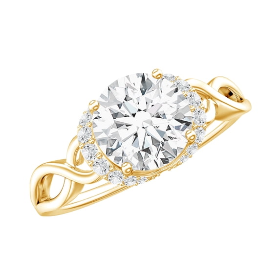 Rosec Jewels Lab Created Diamond Engagement Ring with Collar (1 Carat, 7 mm Round, Ef-Vs Quality) - with Jewelry Box, 14K Yellow Gold, US 5.50