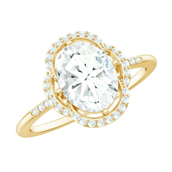 Rosec Jewels Lab Created Diamond Engagement Ring with Halo - Ef-Vs Quality 2 Carat Diamond Ring Oval - with Jewelry Box, 18K Yellow Gold, US 12.50