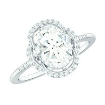 Rosec Jewels Lab Created Diamond Engagement Ring with Halo - Ef-Vs Quality 2 Carat Diamond Ring Oval - with Jewelry Box, 925 Sterling Silver, US 4.00