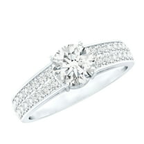 Rosec Jewels Lab Created Diamond Engagement Ring with Side Stones - 1 Carat - 6 MM - EF-VS Quality, 925 Sterling Silver, US 4.00
