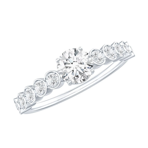 Rosec Jewels Lab Created Diamond Engagement Ring with Side Stones - Ef-Vs Quality - with Jewelry Box, 925 Sterling Silver, US 4.00