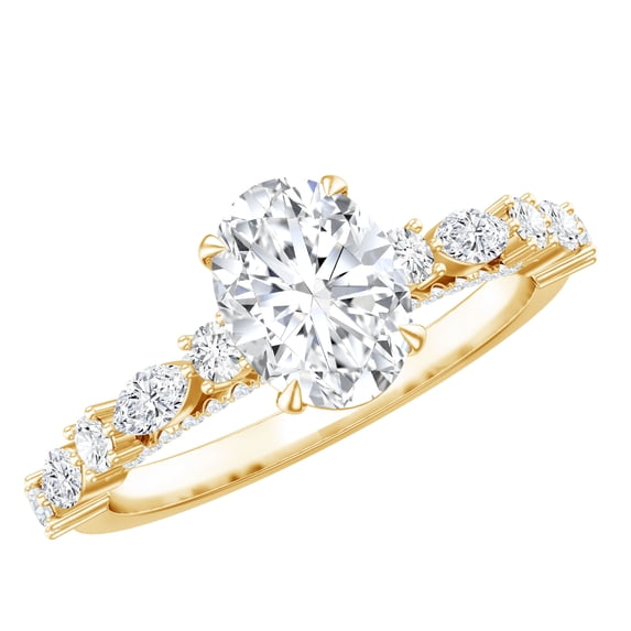 Rosec Jewels Lab Created Diamond Engagement Ring with Side Stones - 6X8 mm Oval - 1 ct - EF-VS Grade, 10K Yellow Gold, US 3.00