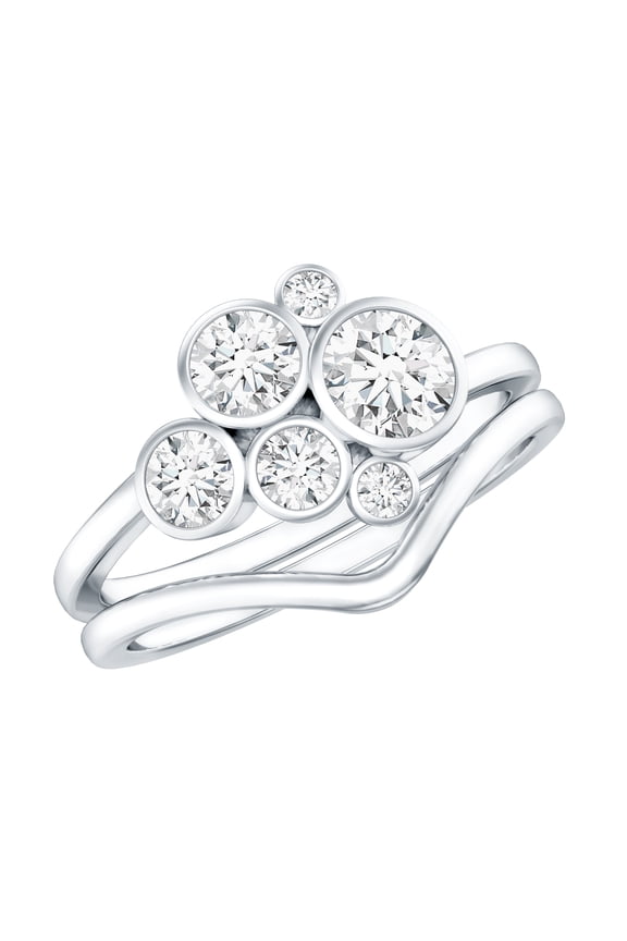 Lab Created Diamond Engagement Rings Set with Shadow Band (Ef-Vs Quality) Bezel Set Diamond Ring Cluster, 10K White Gold, US 5.00