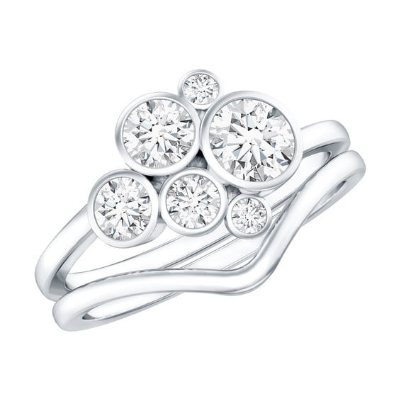 Rosec Jewels Lab Created Diamond Engagement Rings Set with Shadow Band (Ef-Vs Quality) Bezel Set Diamond Ring Cluster, 10K White Gold, US 5.00
