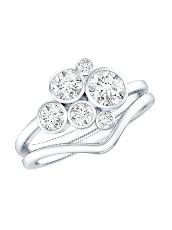 Lab Created Diamond Engagement Rings Set with Shadow Band (Ef-Vs Quality) Bezel Set Diamond Ring Cluster, 10K White Gold, US 5.00