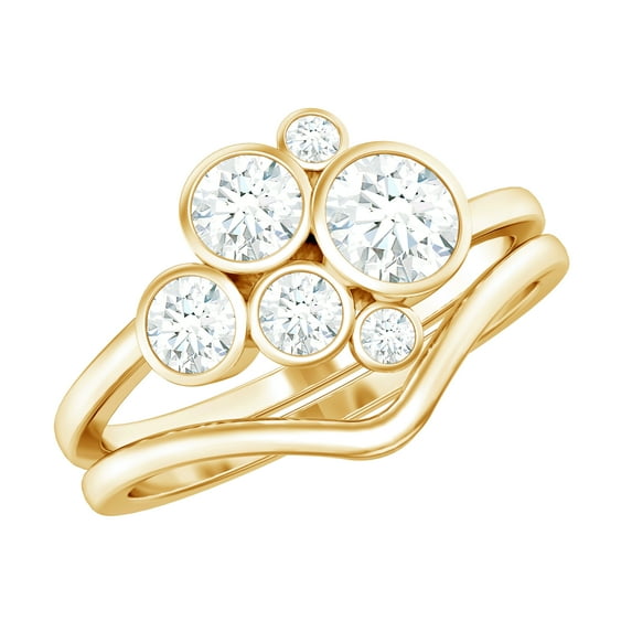 Rosec Jewels Lab Created Diamond Engagement Rings Set with Shadow Band (Ef-Vs Quality) Bezel Set Diamond Ring Cluster, 10K Yellow Gold, US 3.50