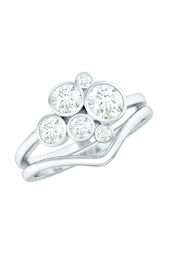 Lab Created Diamond Engagement Rings Set with Shadow Band (Ef-Vs Quality) Bezel Set Diamond Ring Cluster, 14K White Gold, US 10.00